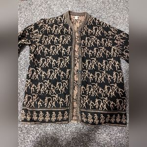 Art To Wear Reversible Primitive Stick Drawing Jacket Size L Cotton India Tribal